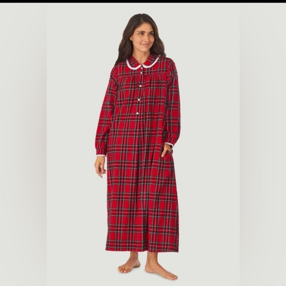 Lanz Of Salzburg Red Tartan Peter Pan Flannel Gown - Picture 1 of 11